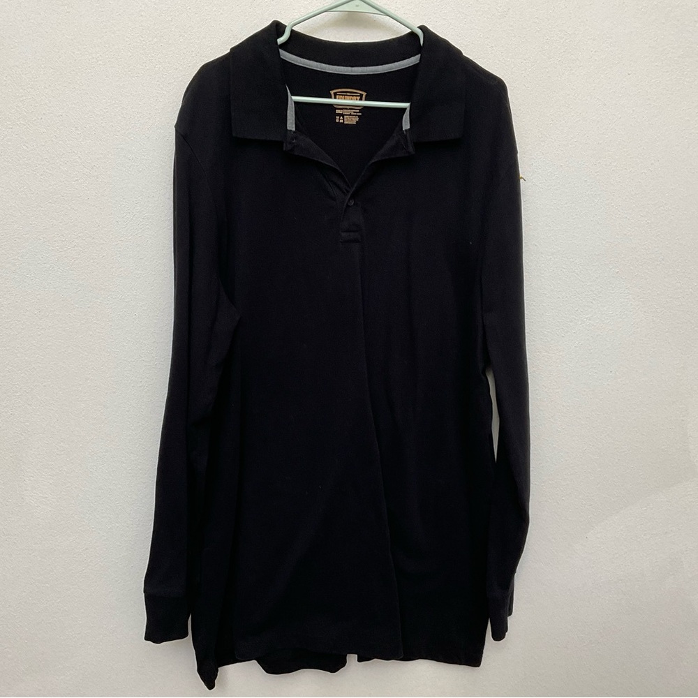 Foundry Black Long Sleeve Button Polo Size 2XL Tall Basic Neutral Cotton Blend